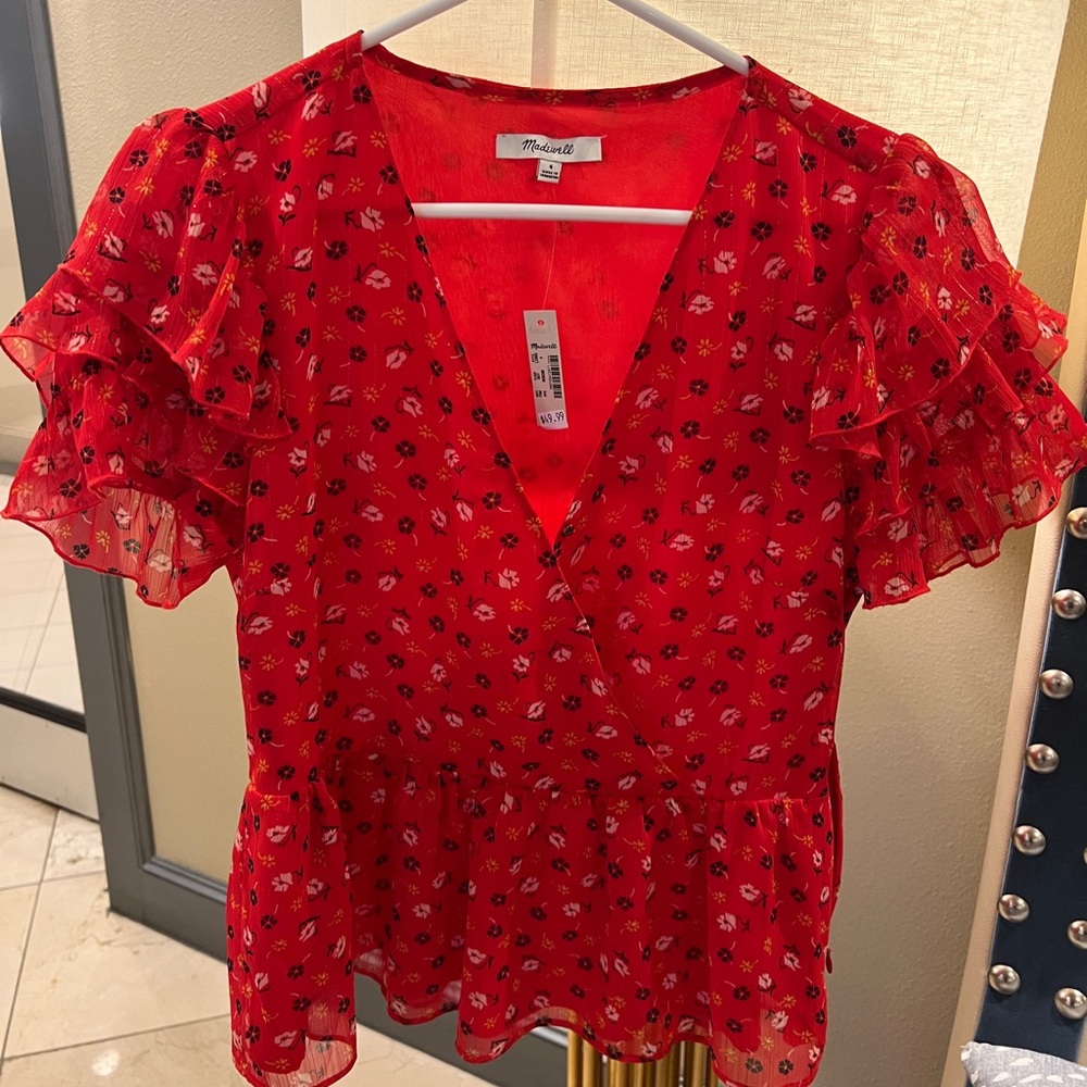 Madewell red blouse NWT